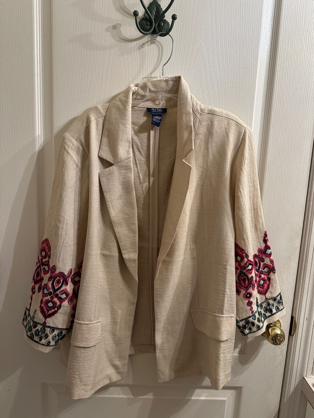Beige & Print Lightweight Blazer with Shoulder Pads NWOT
